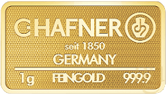 Beispielhafte Abbildung: C. Hafner Goldbarren 1 g geprägt