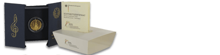 50 Euro Goldmünze Musikinstrumente Verpackung 
