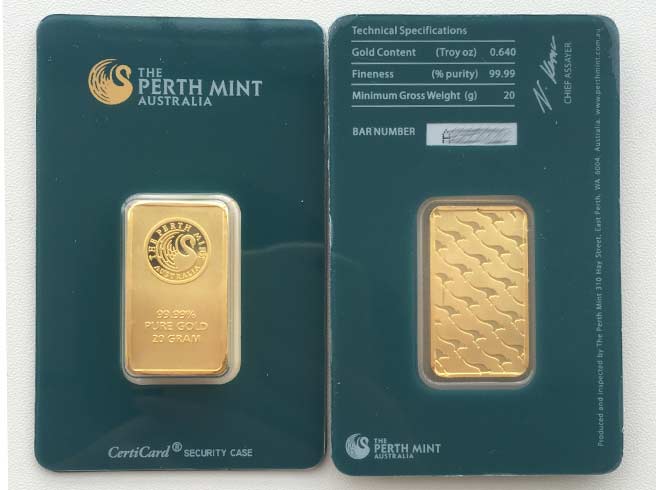 Perth Mint 20 g Gold-Barren (Blister grün)