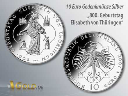 5. Münze 2007: 800. Geburtstag Elisabeth von Thüringen, Silbergedenkmünze, 10 Euro