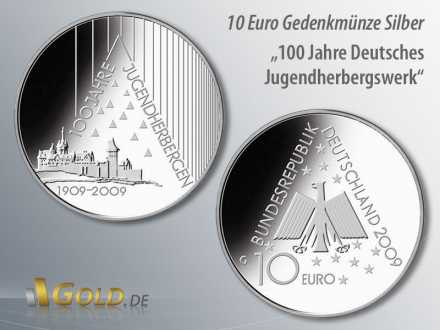 5. Motiv 2009: 100 Jahre Deutsche Jugendherbergen, 10 Euro Gedenkmünze Silber