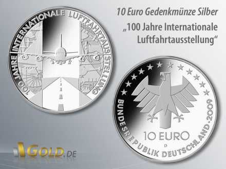 3. Münze 2009: 100 Jahre Internationale Luftfahrtausstellung, Silbermünze 10 Euro