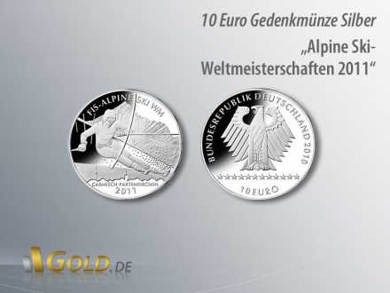 6. Ausgabe 2010: Alpine Ski-Weltmeisterschaften 2011, Gedenkmünze Silber 10 Euro