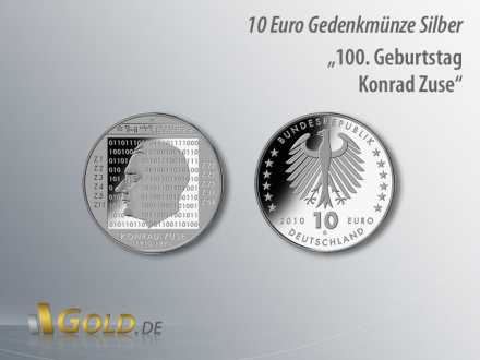 2. Motiv 2010: 100. Geburtstag Konrad Zuse, 10 Euro Silber Gedenkmünze