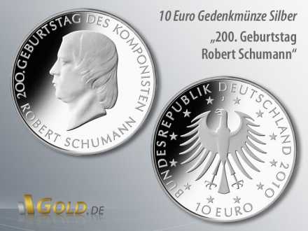 1. Motiv 2010: 200. Geburtstag des Komponisten Robert Schumann, Silbermünze 10 Euro
