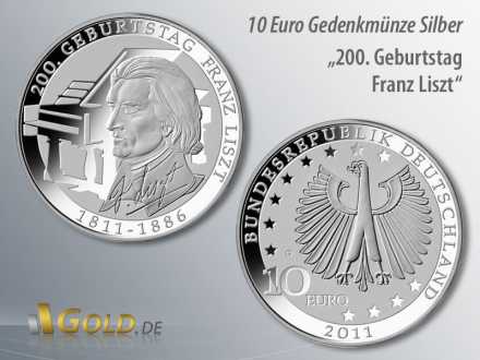 1. Münze 2011: 200. Geburtstag Franz Liszt, 10 Euro-Silbergedenkmünze