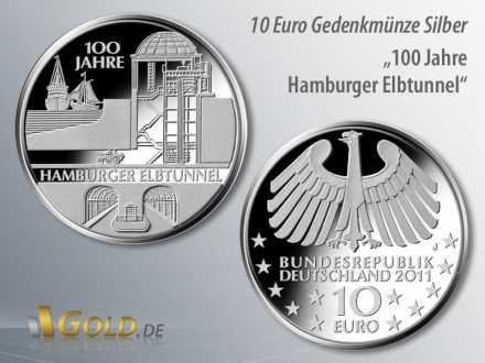 6. Ausgabe 2011: 100 Jahre Hamburger Elbtunnel, Silber-Münze 10 Euro