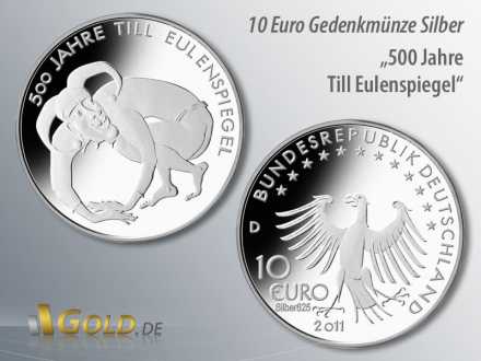 4. Ausgabe 2011: 500 Jahre Till Eulenspiegel, Gedenkmünze Silber 10 Euro
