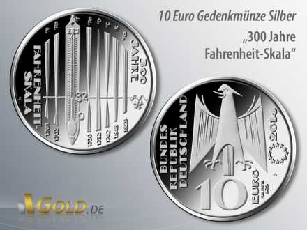 5. Münze 2014: 300 Jahre Fahrenheit-Skala, 10-Euro-Münze