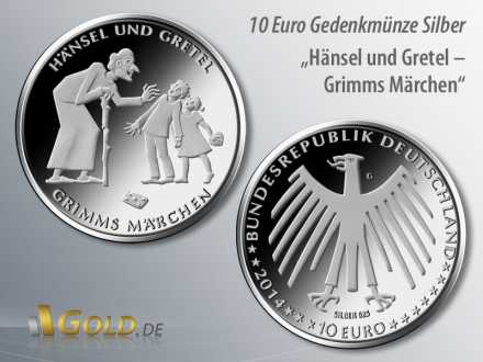 1. Ausgabe 2014: Hänsel und Gretel aus der Serie Grimms Märchen, 10 Euro Silbermünze