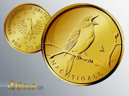 Heimische Vögel 20 Euro Goldmünze 1/8 oz 2016 Nachtigall