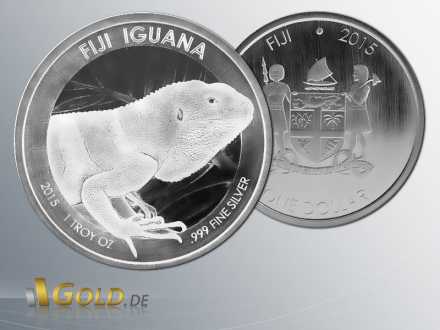 Fiji Iguana Leguan 2015, 1 oz Silbermünze mit DNA