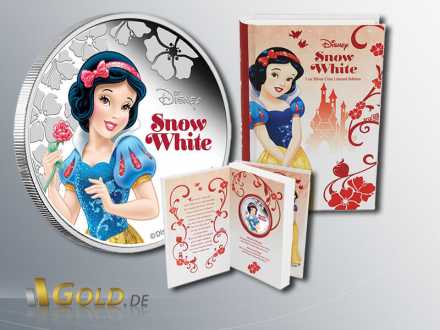 Disney Schneewittchen, Snow White mit Märchenbuch-Hülle, Silbermünze 1 oz