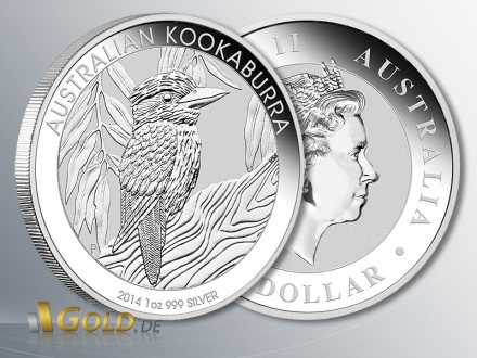 Kookaburra 2014 in Silber, Motiv der 1 oz Silbermünze