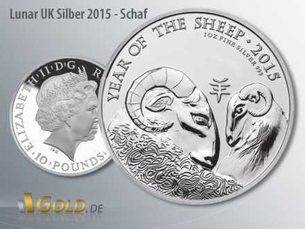 Lunar UK1 oz in Silber, Motiv 2015: Schaf