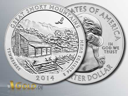 America the Beautiful 2014, 21. Tennessee - Great Smoky Mountains National Park (5 oz Silber)