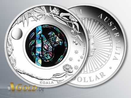 Australian Opal Series, Silber-Münze mit Opal-Kern, 1 oz PP, 1. Ausgabe 2012: Koala
