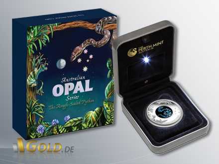 Australian Opal Series 2015, Rauschuppen-Python, Silber, 1 oz, mit beleuchtetem Etui