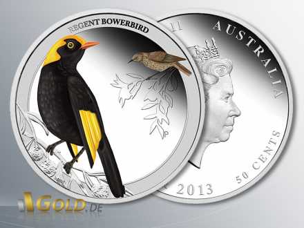 Birds of Australia 2013, Silber, Regent Bowerbird, Samtgoldvogel, 1/2 oz PP