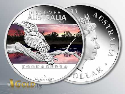 Discover Australia Silbermünze 2012, Kookaburra, 1 oz Silber, farbig PP