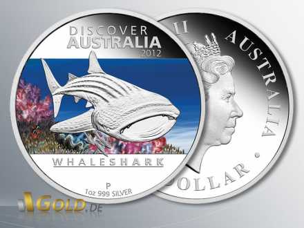 Discover Australia Silber 2012, Whale Shark (Walhai), 1 oz PP coloriert