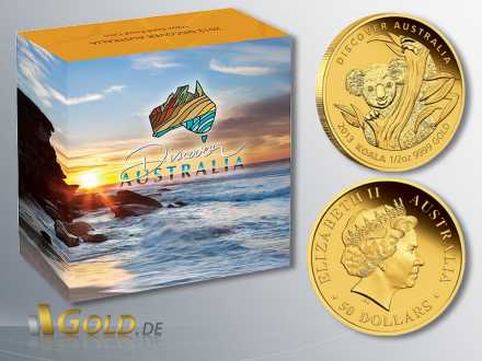 Discover Australia 2013, Gold, Koala, 1/2 oz PP mit Verpackung