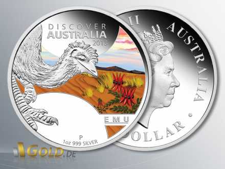 Discover Australia 2013 Silber, Emu, 1 oz Silbermünze PP
