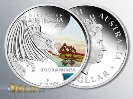 Discover Australia 2013, 1 oz Silber, Kookaburra, coloriert (farbig) PP