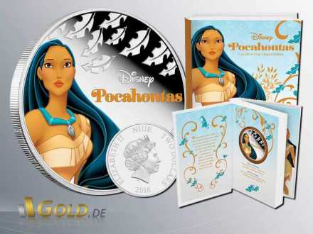 Disney Pocahontas, Silbermünze 1 oz Proof 2016 mit Märchenbuchhülle