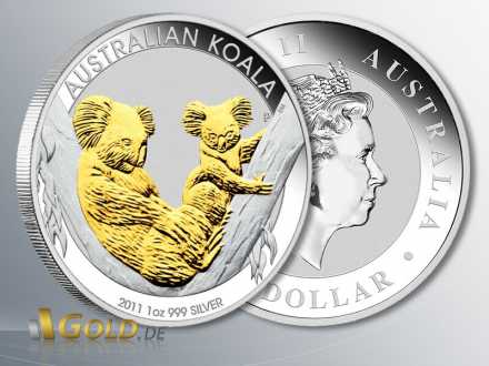 Australian Koala Silber 2011, 1 oz, vergoldet (gilded) 