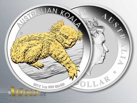 Silber Koala 2012, 1 oz, vergoldete Version (gilded)