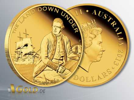 The Land Down Under, 3. Motiv 2013: Captain Cook, 1/4 oz Goldmünze