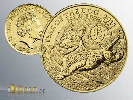 Lunar Großbritanien Royal Mint 2018 Hund 1 oz Goldmünze