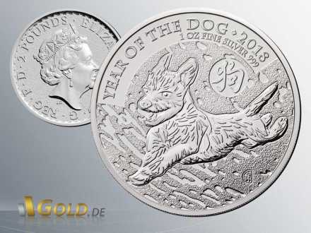 Lunar Großbritanien Royal Mint 2018 Hund1 oz Silbermünze