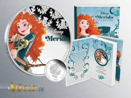 Disney 2016 Merida Legende der Highlands, Silbermünze 1 oz Proof mit Märchenbuchhülle
