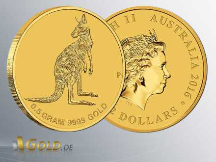 Mini Roo Gold-Münze 2016, 0,5 g Gold, Vorder-u. Rückseite