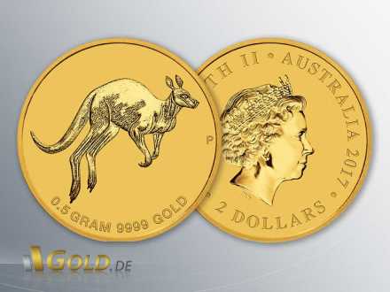 Mini Roo Gold-Münze 2017, 0,5 g Gold, Vorder-u. Rückseite