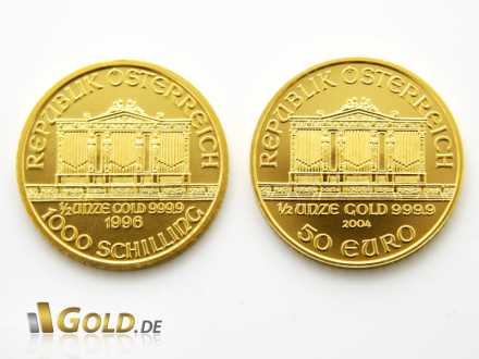 Wiener Philharmoniker Gold in Schilling und Euro