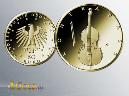 Gold-Euro Musikinstrument 2018 Kontrabass 50 Euro 1/4 oz Goldmünze
