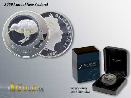 Kiwi Silber von 2009, Icons of New Zealand, Karte von Neuseeland