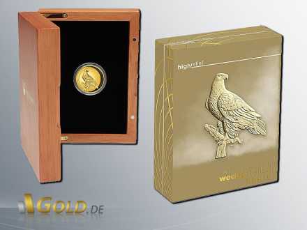 Wedge-tailed Eagle 1 oz Goldmünze, Proof, High Relief, Shipper