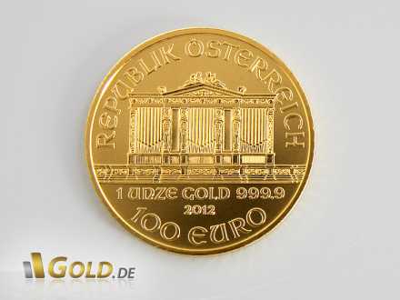Gold-Philharmoniker von 2012, 1 Unze, Wert-Seite