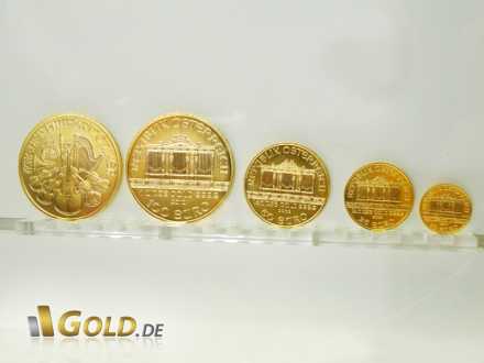 Wiener Philharmoniker in Gold, Stückelung 1 oz, 1/2 oz, 1/4 oz und 1/10 oz