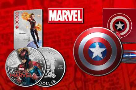 Captain Marvel & Captain America jetzt als coloriert Silbermünze