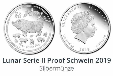 Schwein 2019 “Year of the Pig” Proof Silbermünze