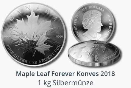 1 kg Silber Maple Leaf Forever konvex 2018