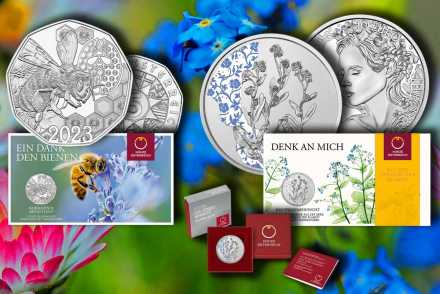 Neue Euro-Silbermünzen der Münze Österreich - Bienentanz und Vergissmeinnicht