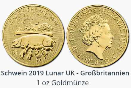 Lunar UK Schwein 2019 Gold aus Großbritannien