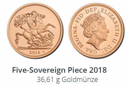Five-Sovereign Piece 2018 Goldmünze in Brilliant Uncirculated